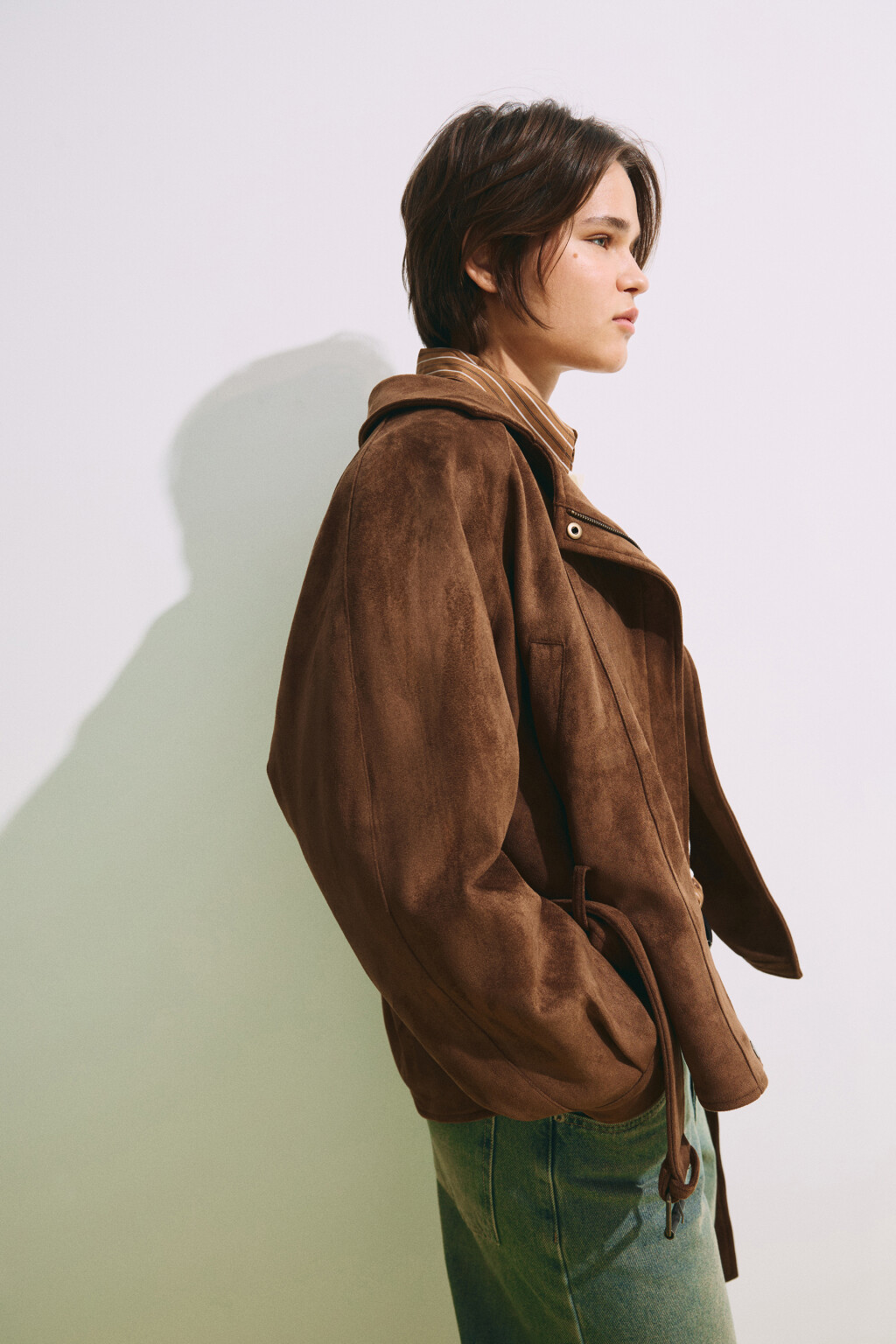 Куртка с замшевой фактурой без капюшона - цвет коричневый - 1