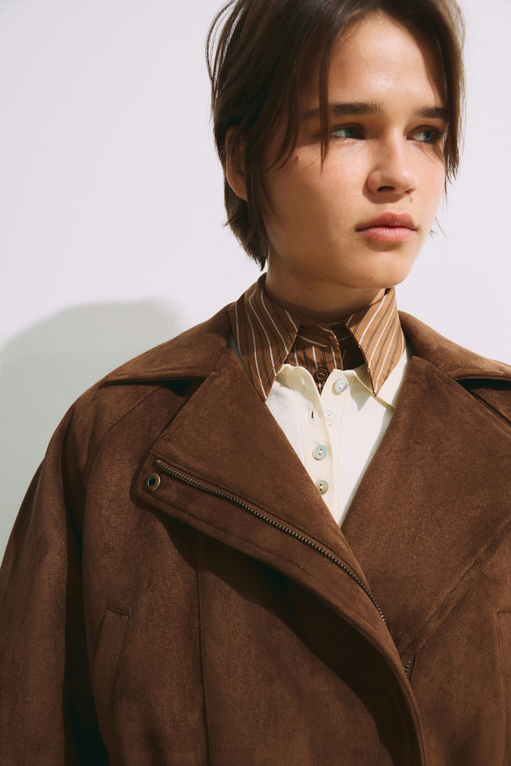 Куртка с замшевой фактурой без капюшона - цвет коричневый - 6