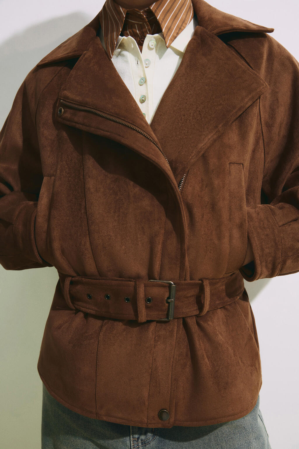 Куртка с замшевой фактурой без капюшона - цвет коричневый - 7