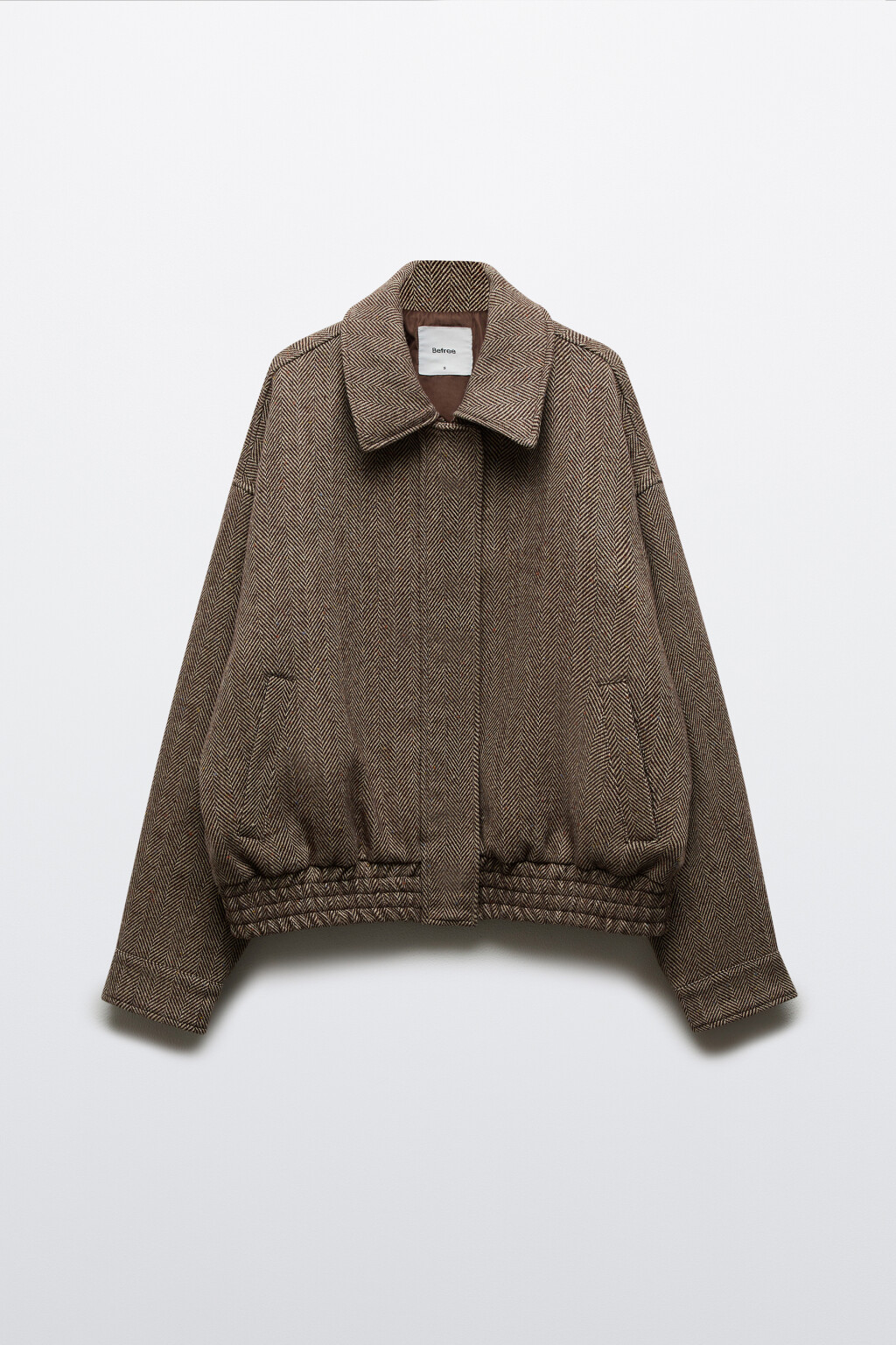 Куртка-бомбер драповая без капюшона в елочку - цвет бежевый - 1