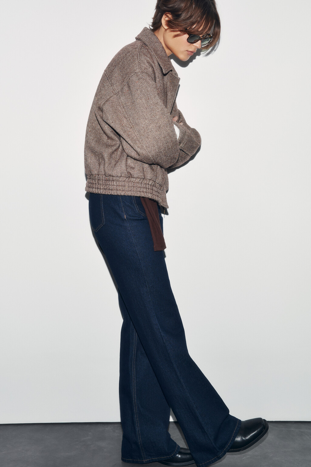 Куртка-бомбер драповая без капюшона в елочку - цвет бежевый - 2