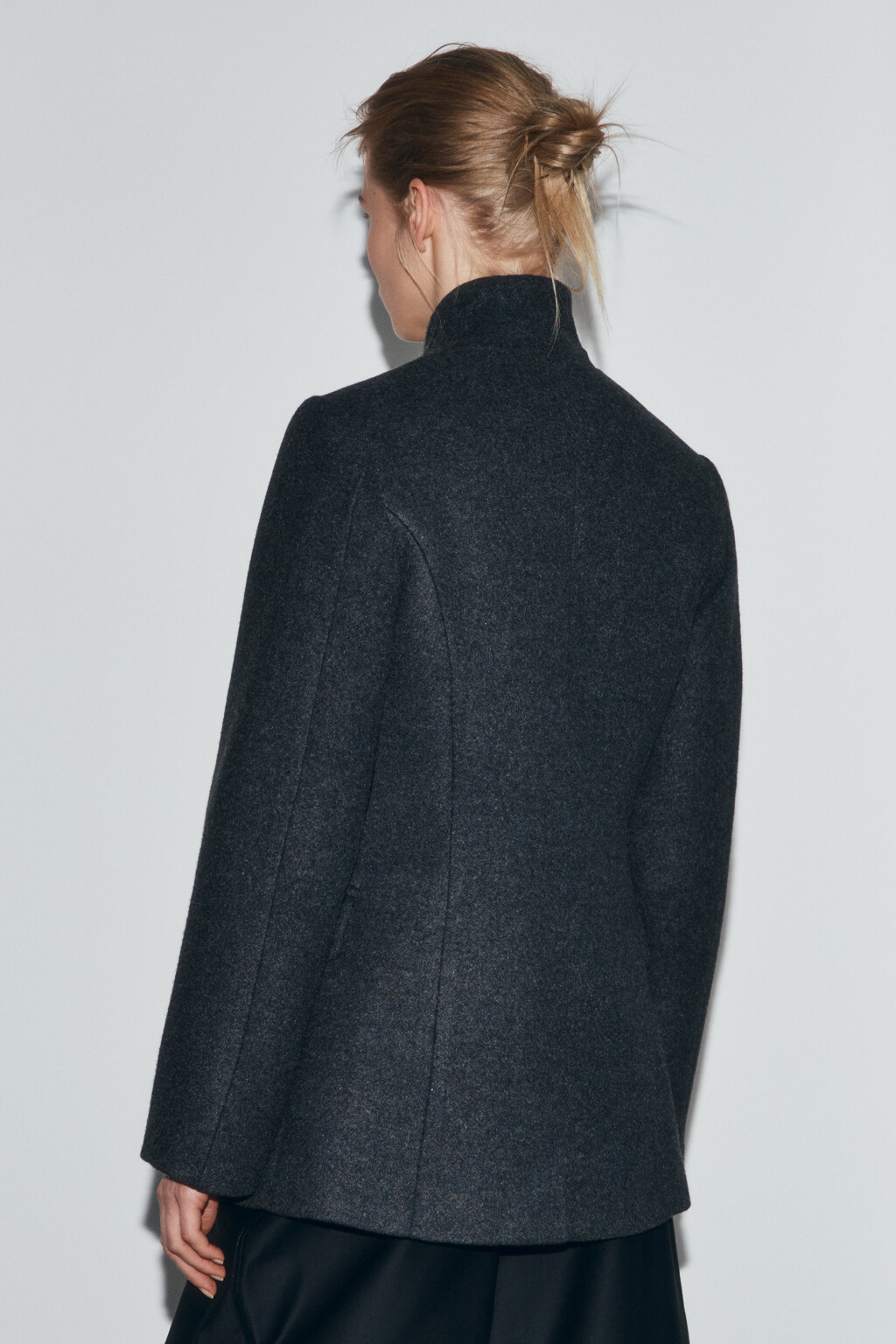 Пальто драповое приталенное с отложным воротником - цвет серый - 3