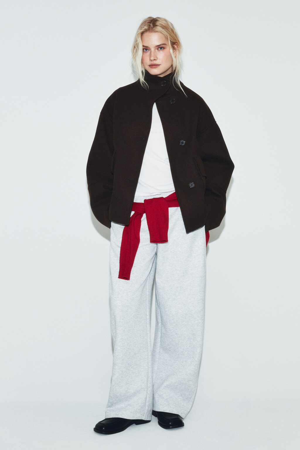 Полупальто драповое с воротником-стойкой - цвет коричневый - 6