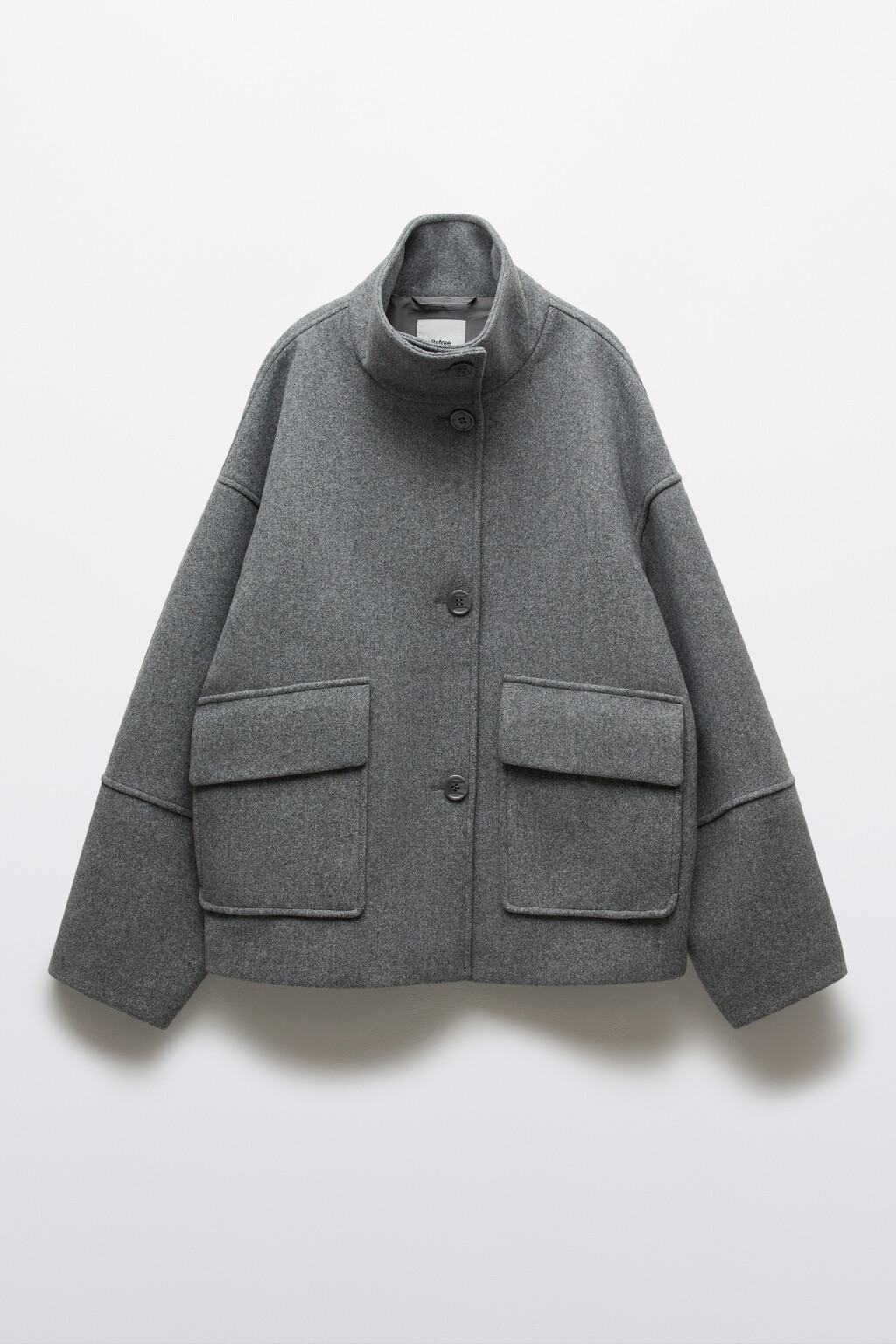 Полупальто драповое с воротником-стойкой - цвет серый - 1