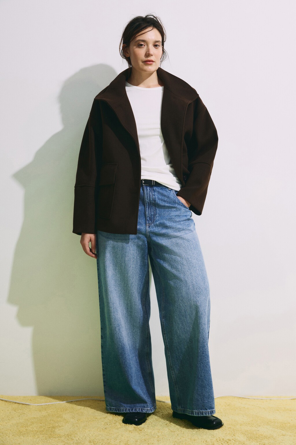 Полупальто драповое с воротником-стойкой - цвет коричневый - 6