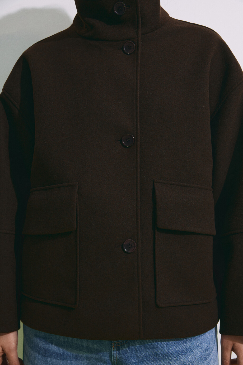 Полупальто драповое с воротником-стойкой - цвет коричневый - 8