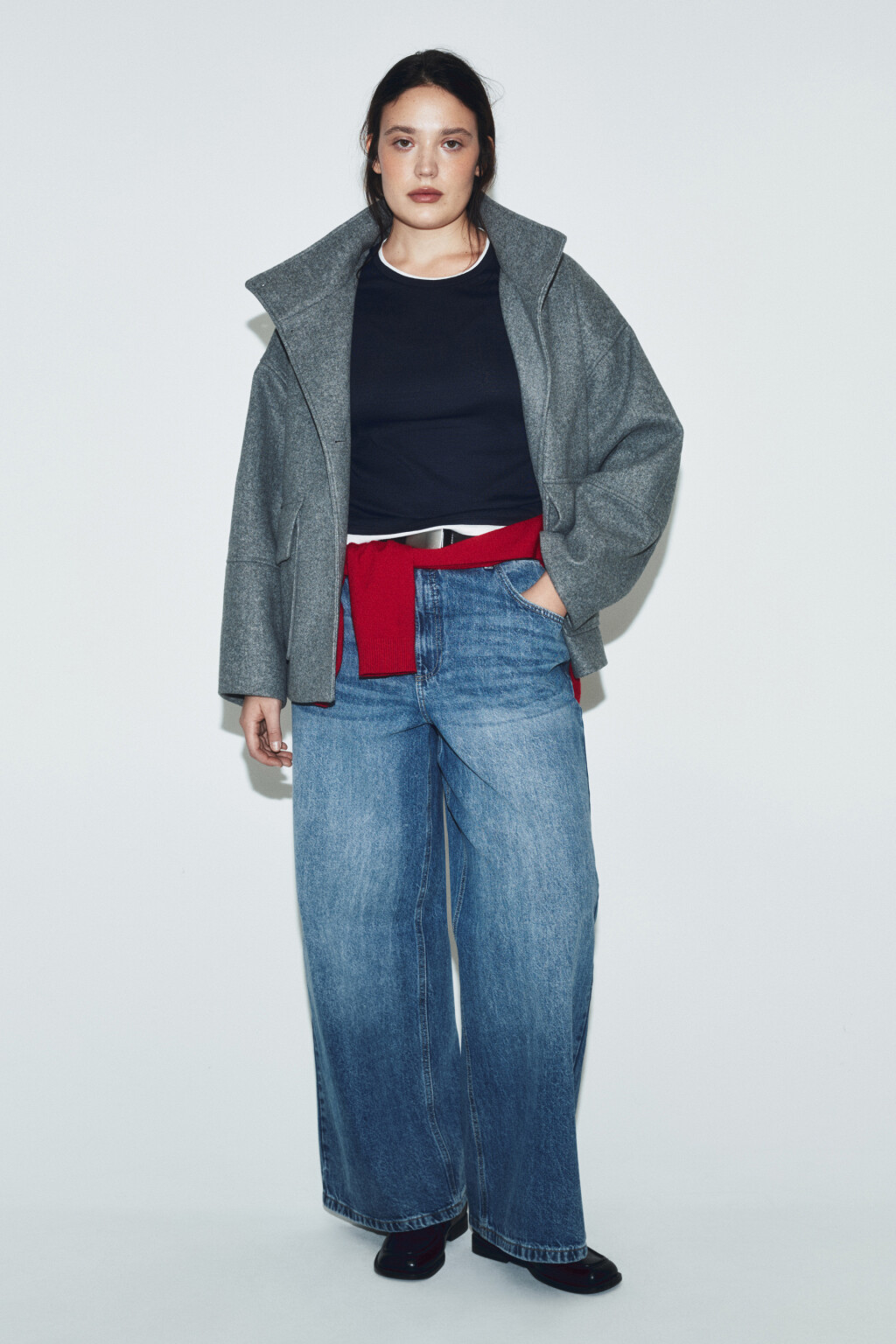 Полупальто драповое с воротником-стойкой - цвет серый - 5