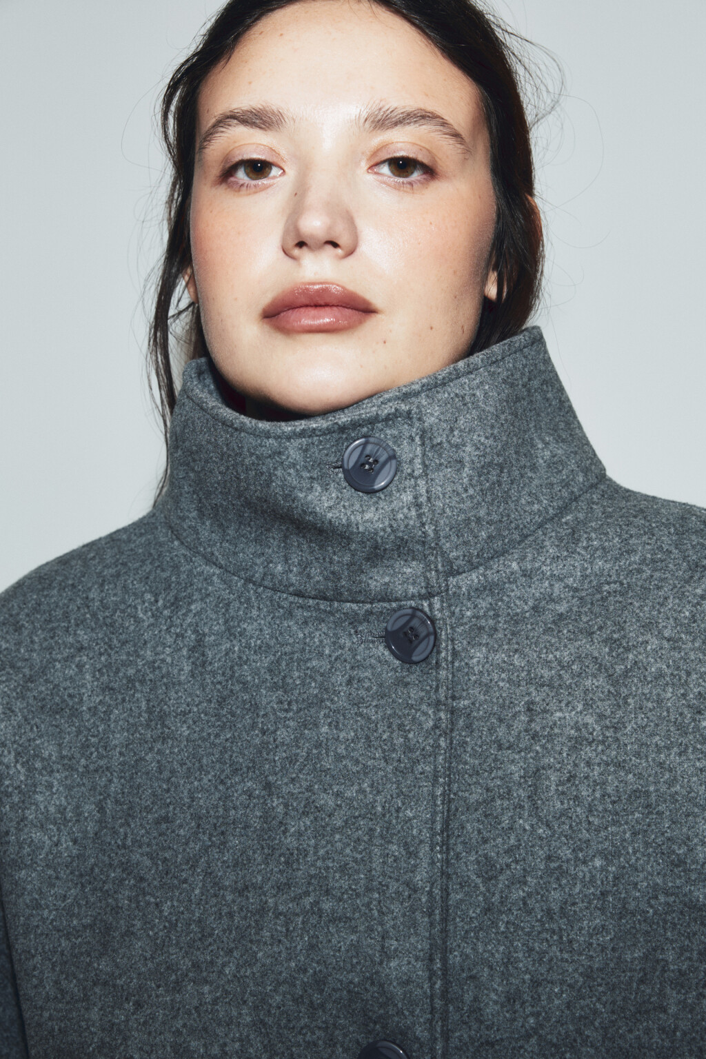 Полупальто драповое с воротником-стойкой - цвет серый - 6