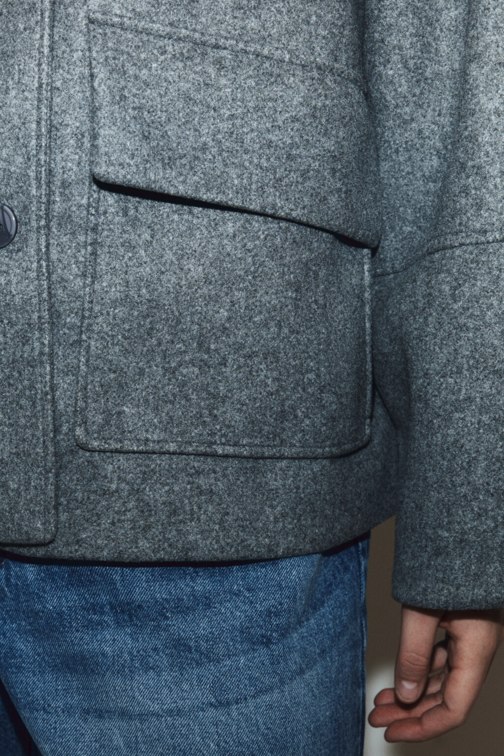 Полупальто драповое с воротником-стойкой - цвет серый - 7