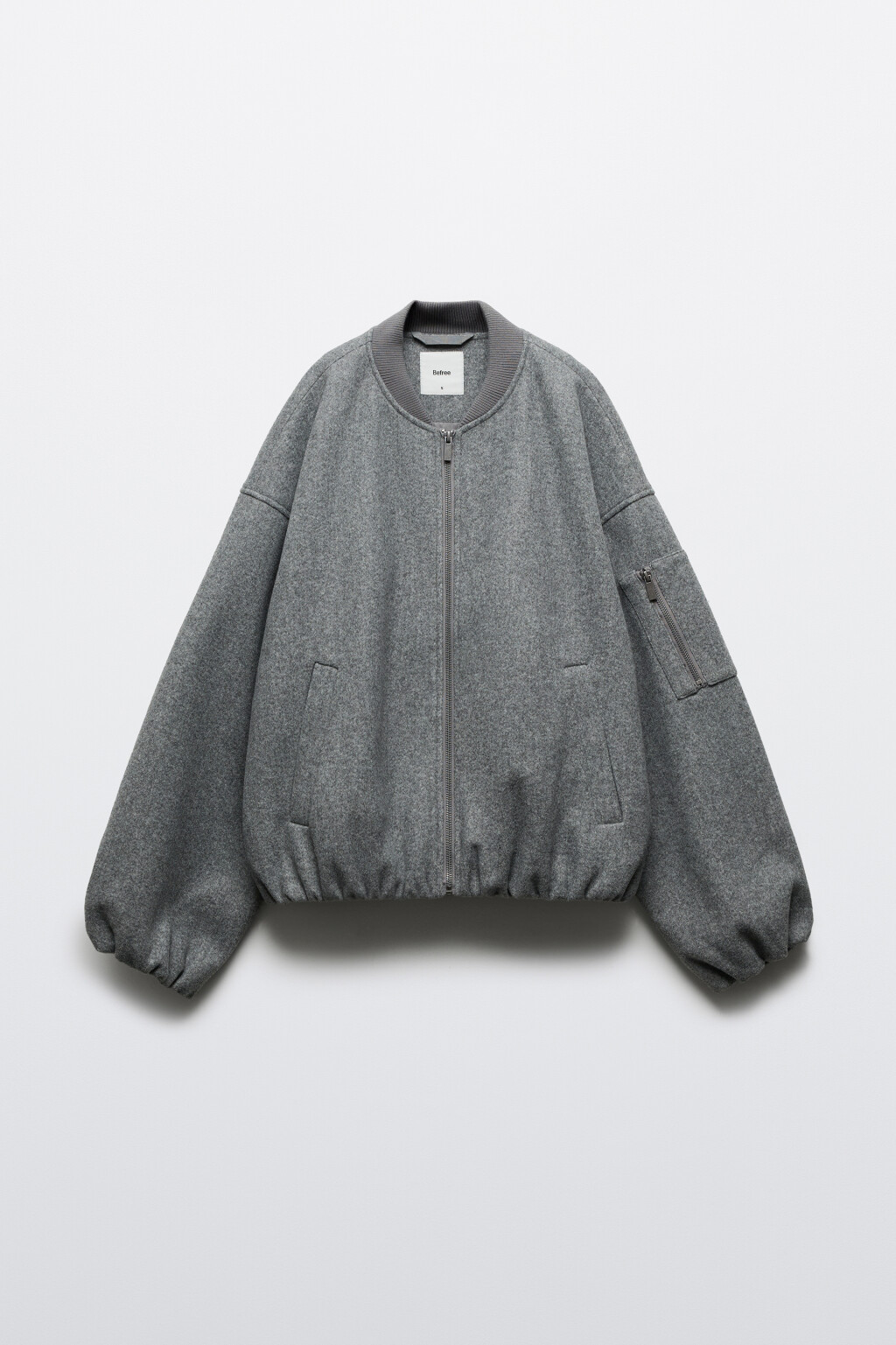 Куртка-бомбер из драповой ткани без капюшона - цвет серый - 1