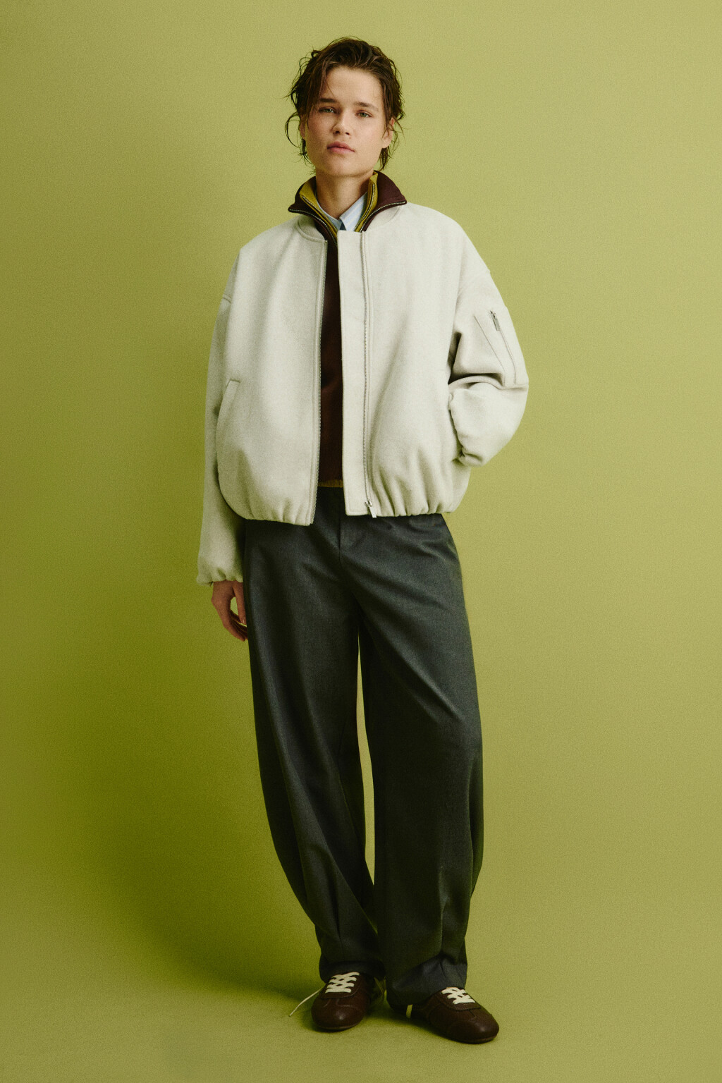 Куртка-бомбер из драповой ткани без капюшона - цвет молочный - 6