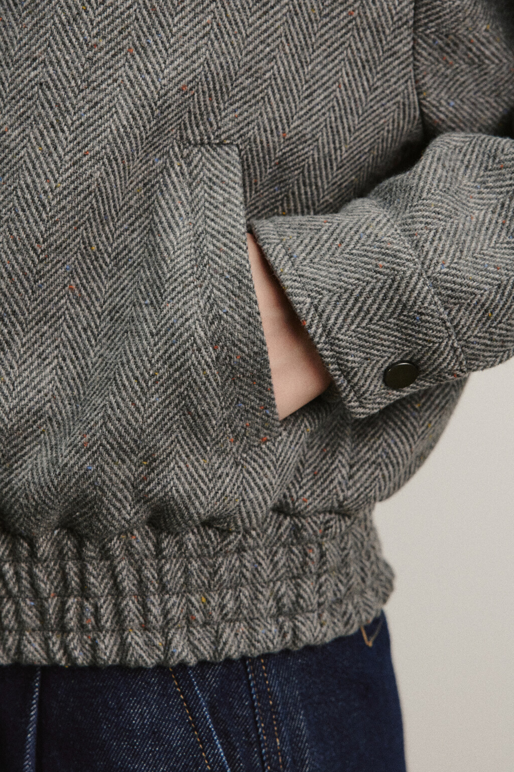 Куртка-бомбер драповая с отложным воротником - цвет серый - 7