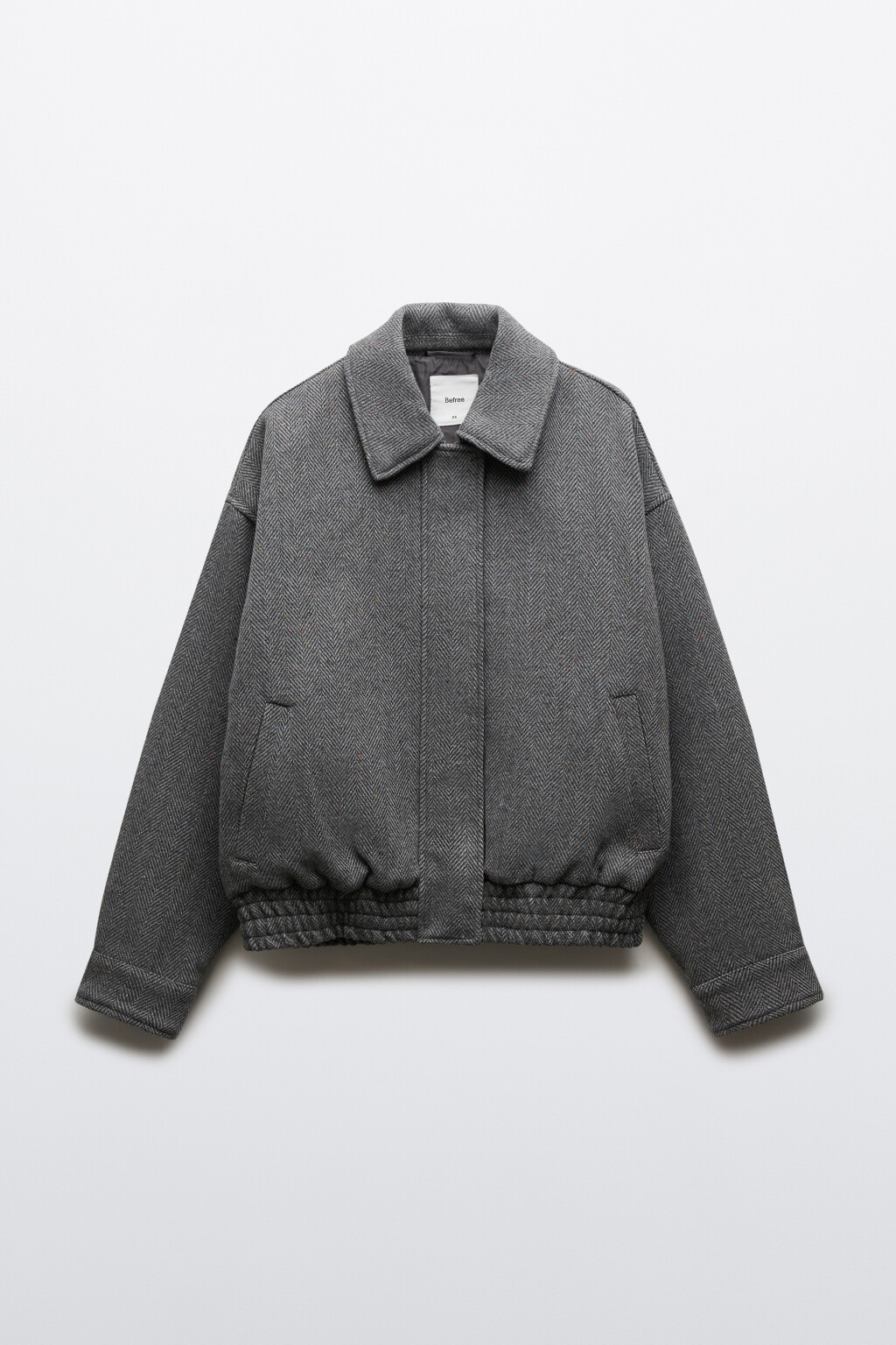 Куртка-бомбер драповая с отложным воротником - цвет серый - 1