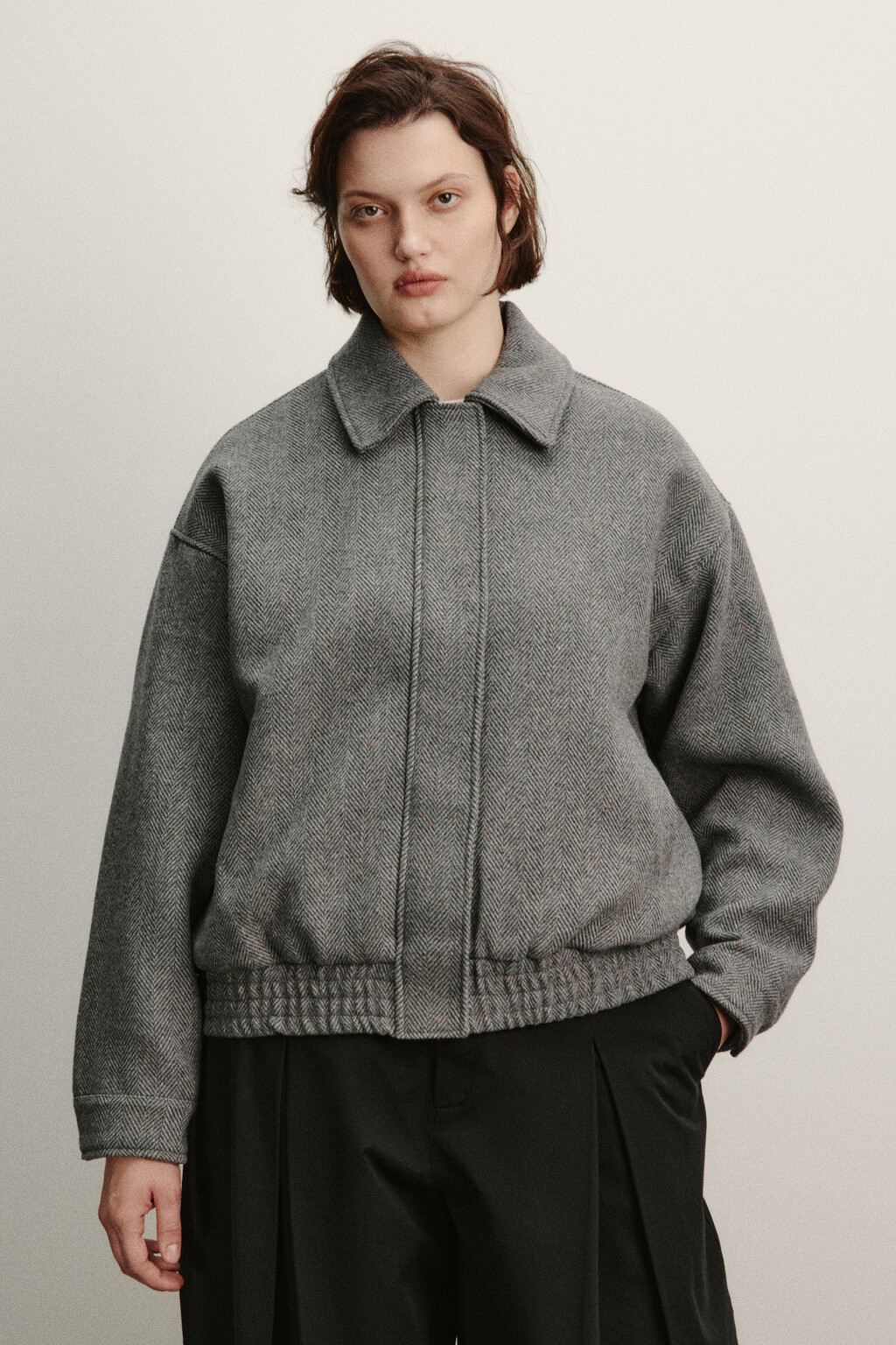 Куртка-бомбер драповая с отложным воротником - цвет серый - 3