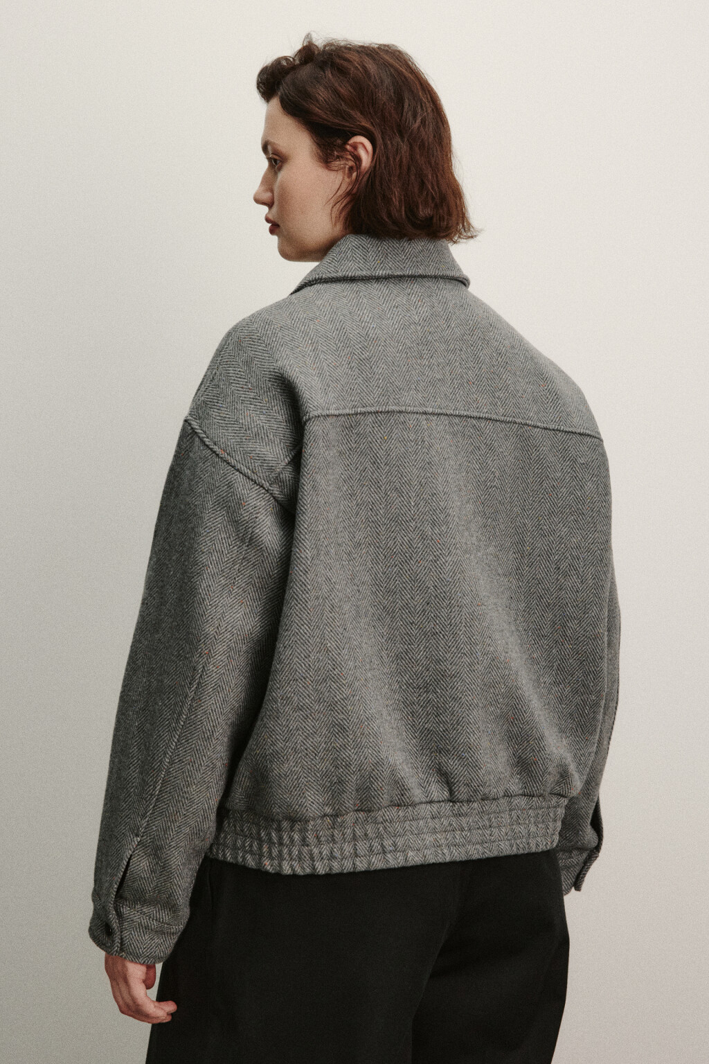 Куртка-бомбер драповая с отложным воротником - цвет серый - 4