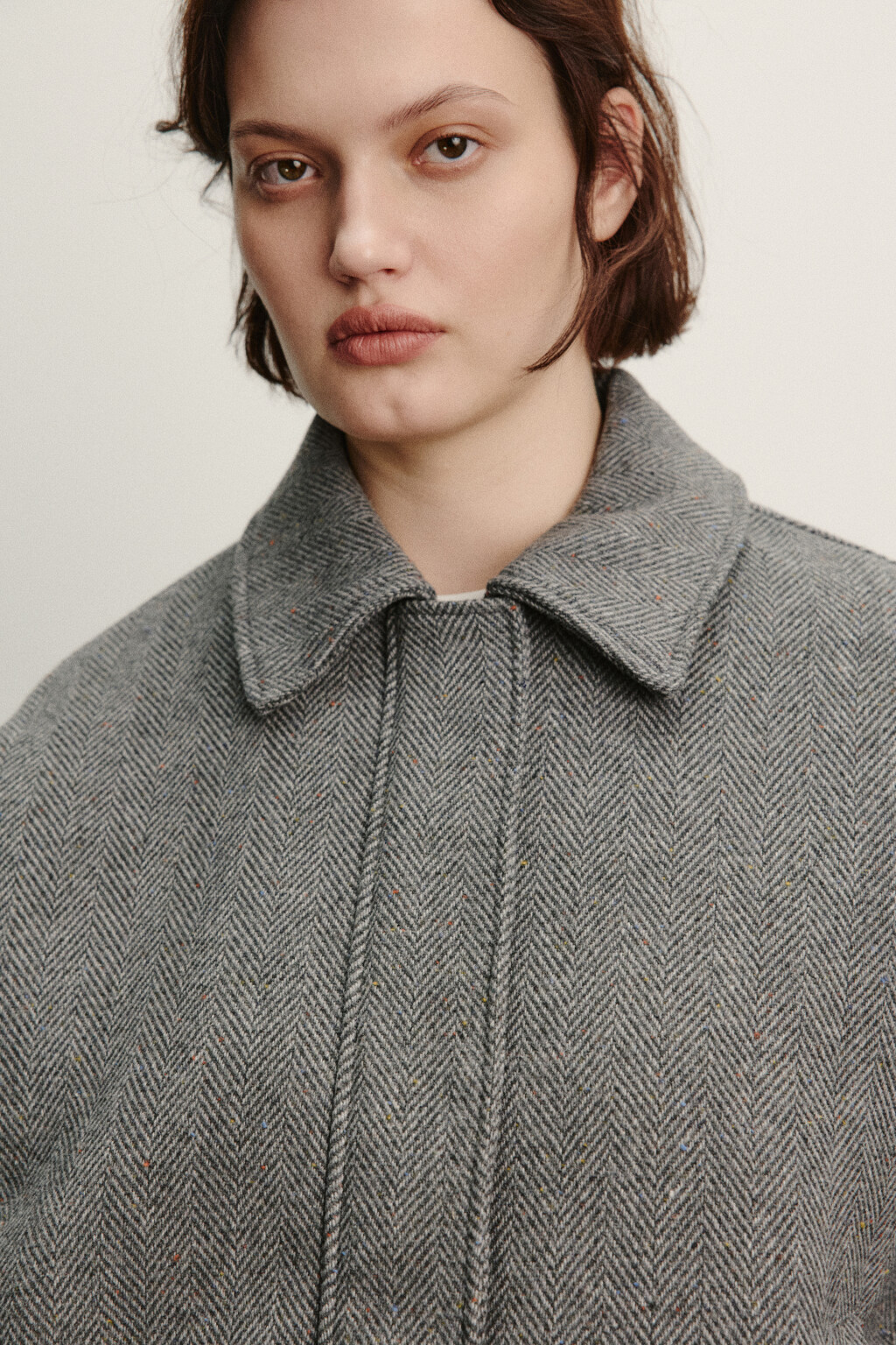 Куртка-бомбер драповая с отложным воротником - цвет серый - 6