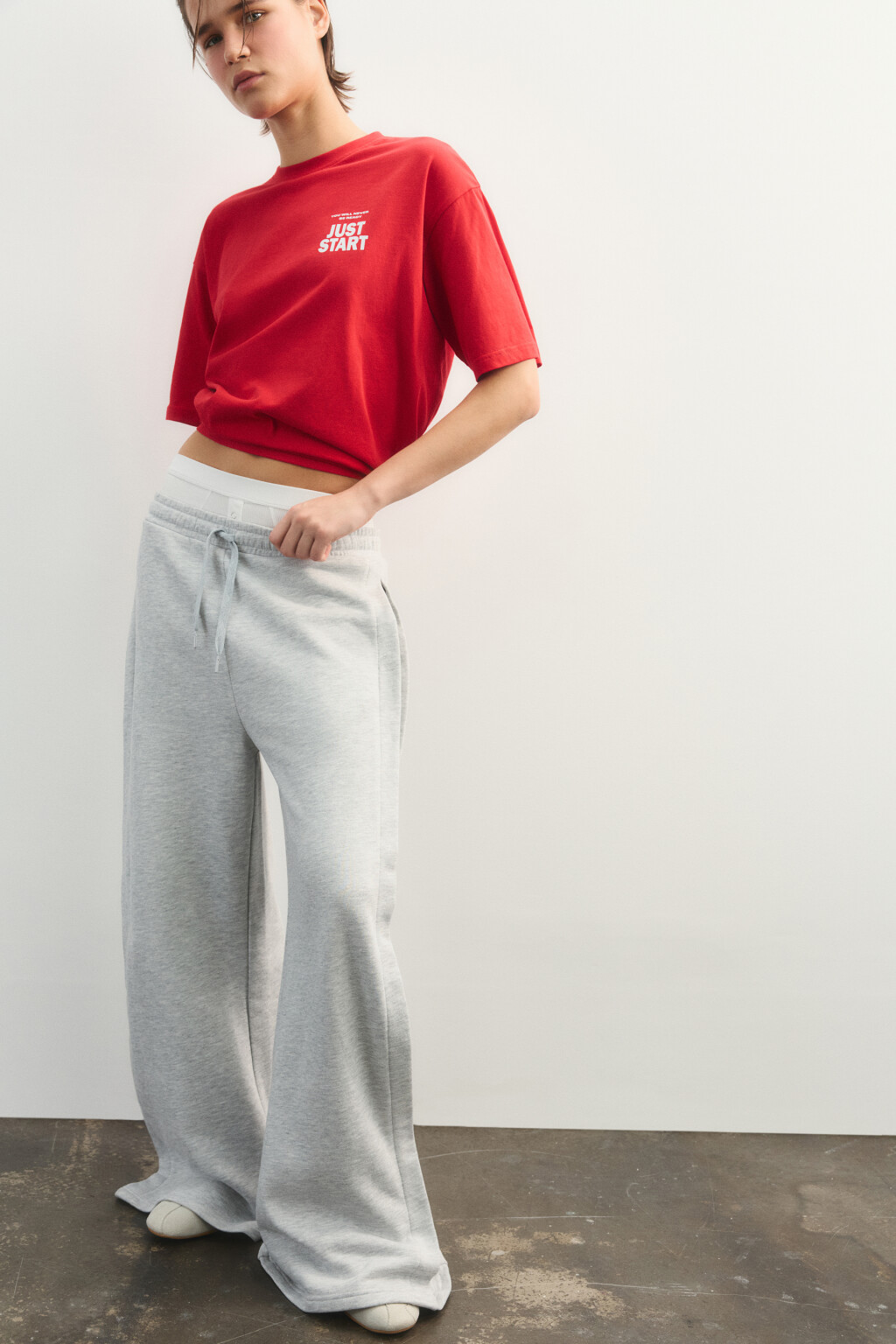 Брюки спортивные широкие из футера - цвет серый - 1