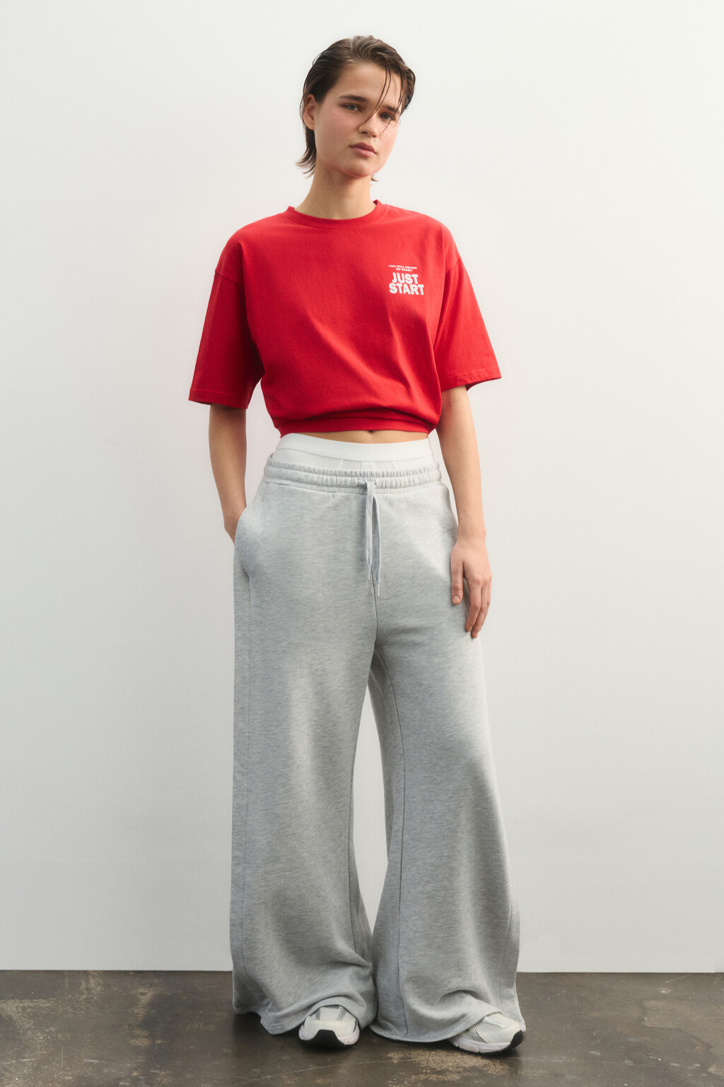 Брюки спортивные широкие из футера - цвет серый - 4