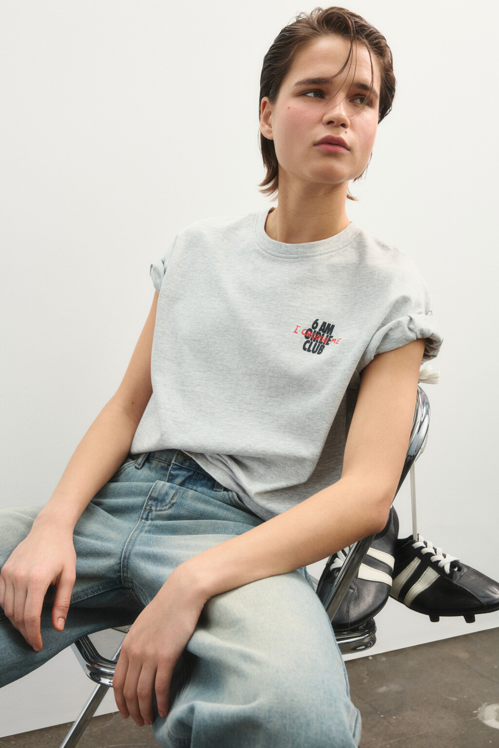 футболка спортивная хлопковая с принтом - цвет серый - 1