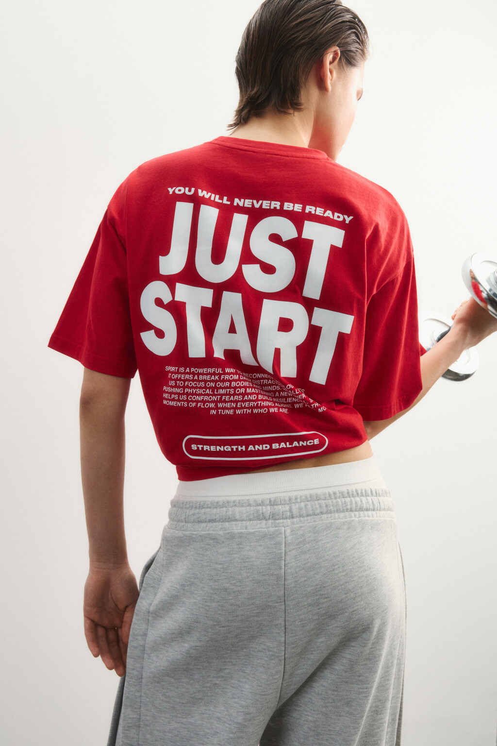 футболка спортивная хлопковая с принтом - цвет красный - 1