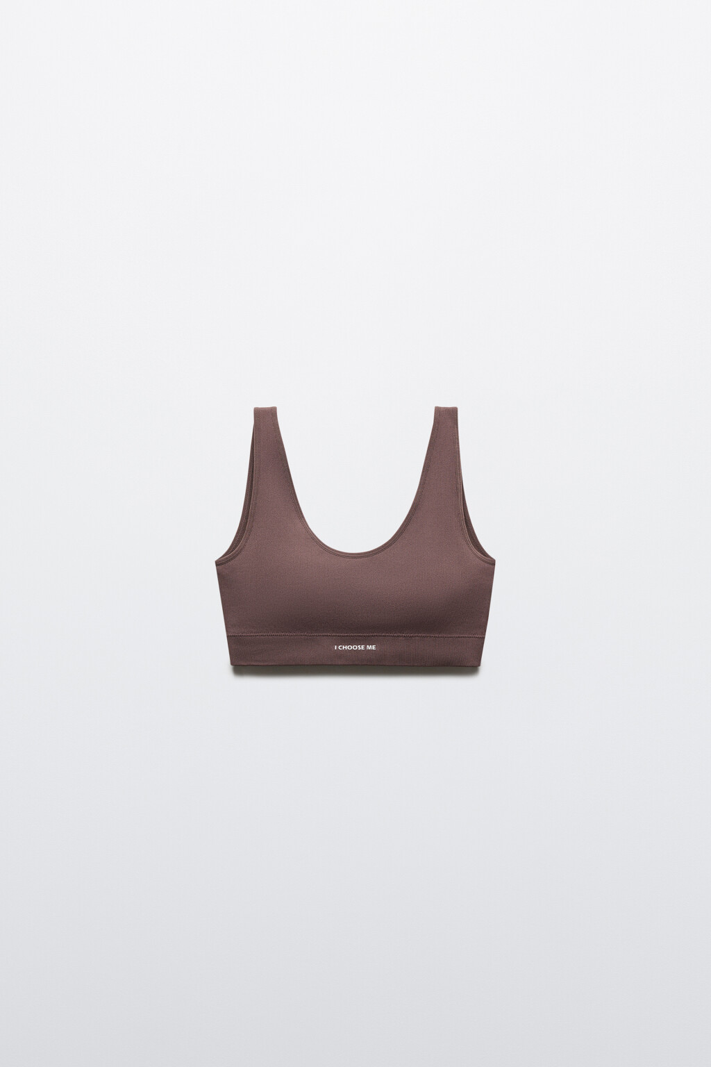 Бюстгальтер-топ спортивный в рубчик с надписью - цвет коричневый - 1