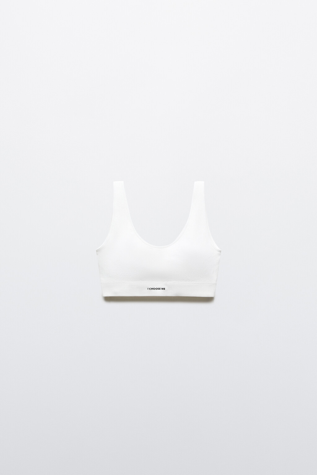 Бюстгальтер-топ спортивный в рубчик с надписью - цвет ванильный - 1