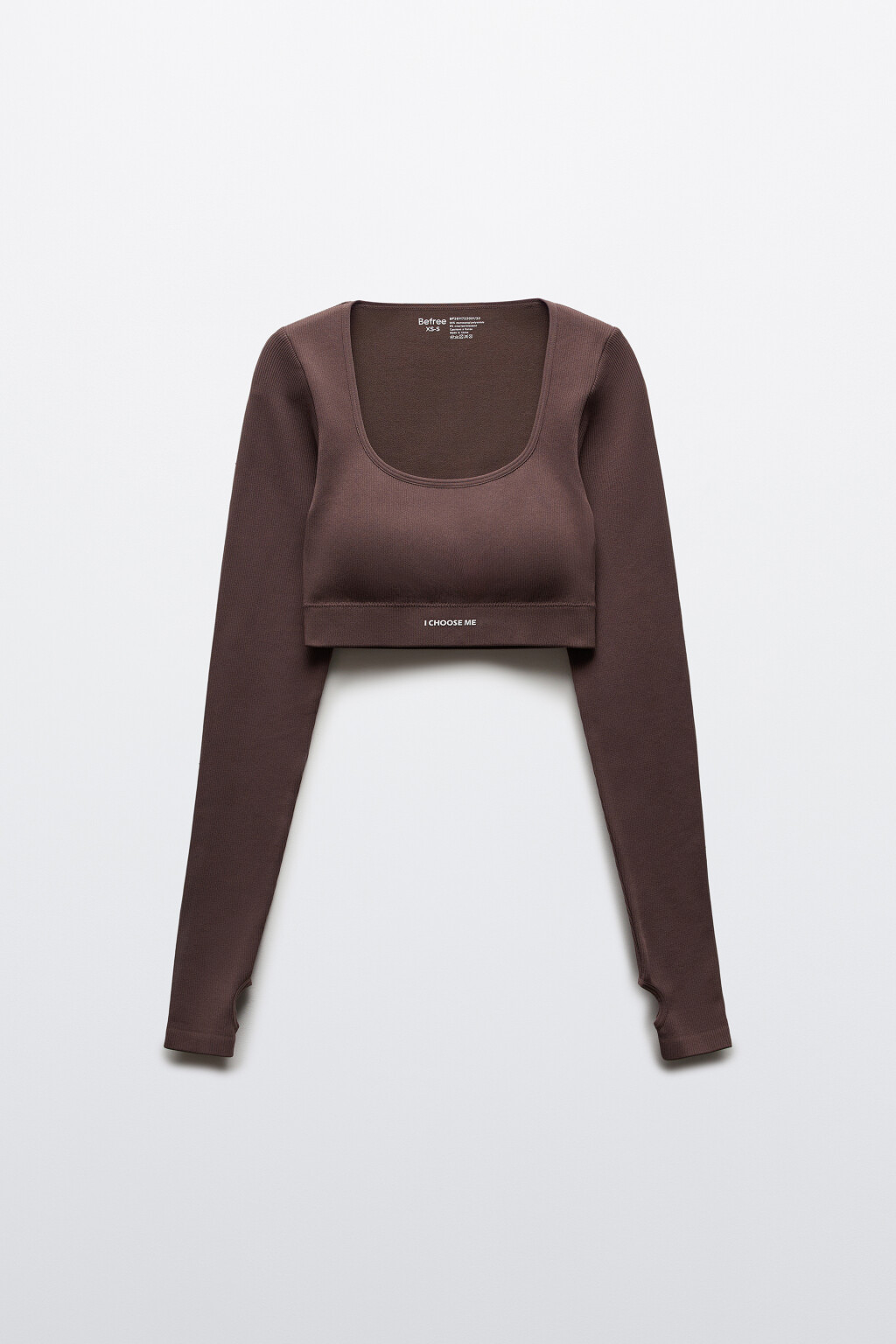 Лонгслив спортивный в рубчик с надписью - цвет коричневый - 1