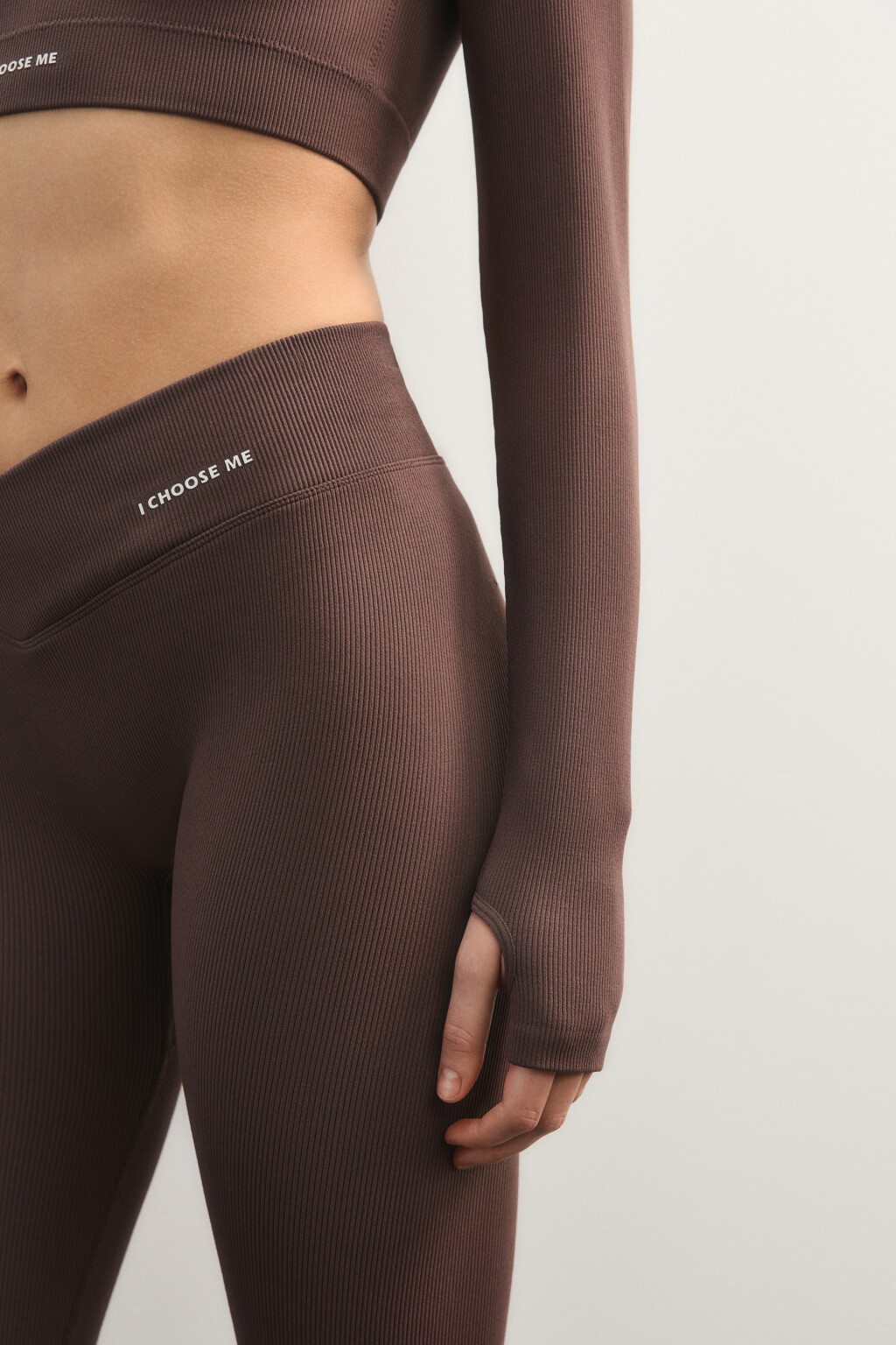 Лонгслив спортивный в рубчик с надписью - цвет коричневый - 5