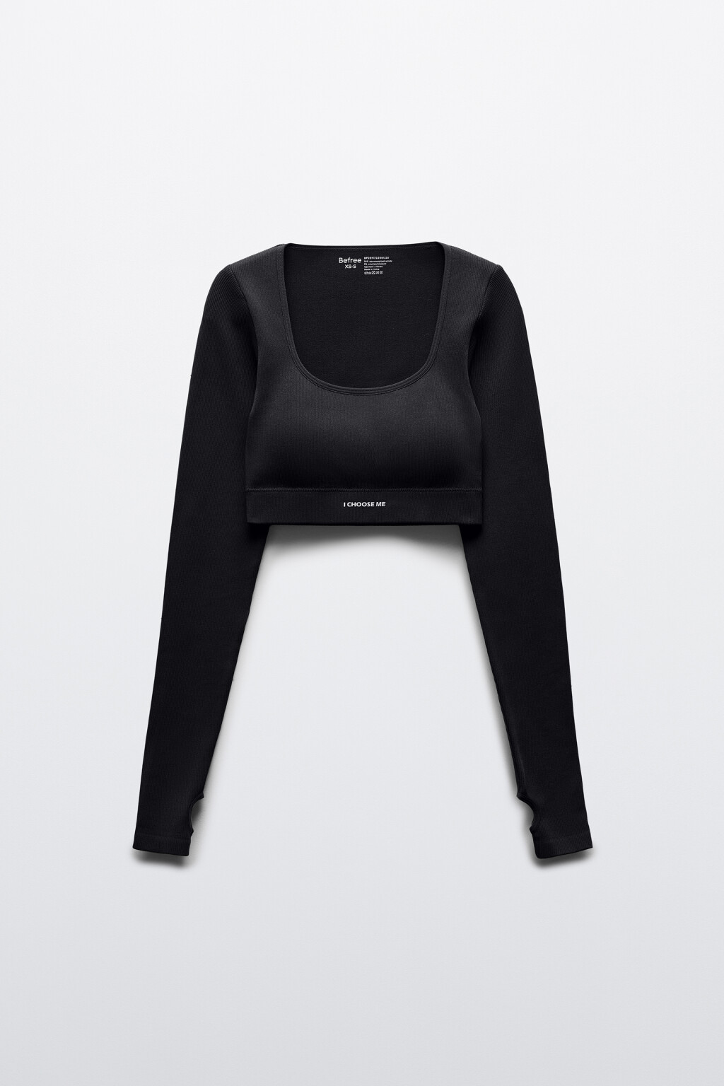 Лонгслив спортивный в рубчик с надписью - цвет черный - 1