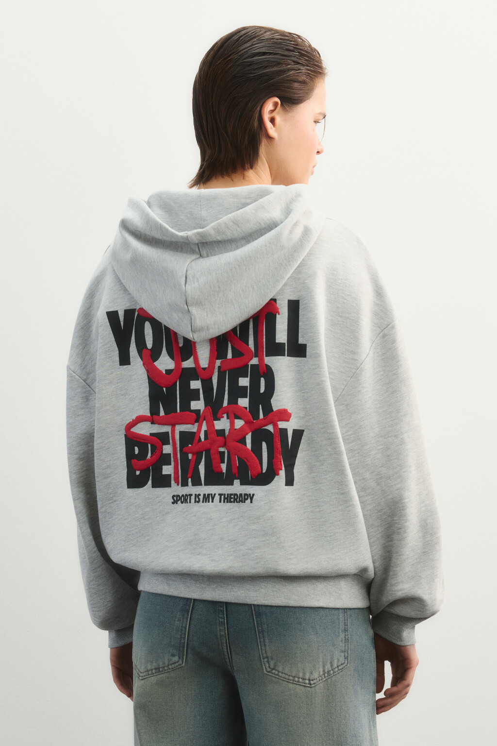 худи спортивная оверсайз из футера - цвет серый - 3