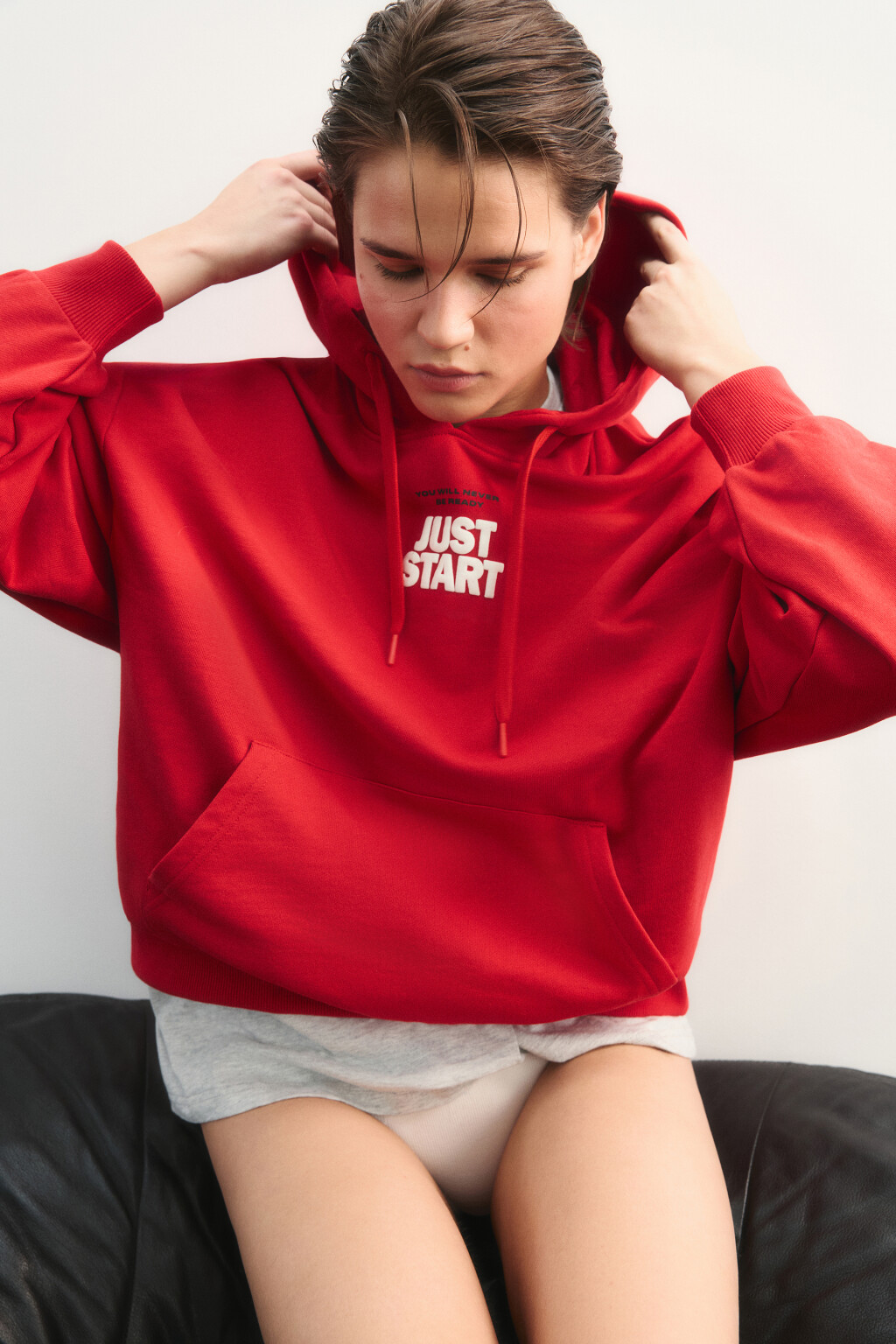 худи спортивная оверсайз из футера - цвет красный - 1