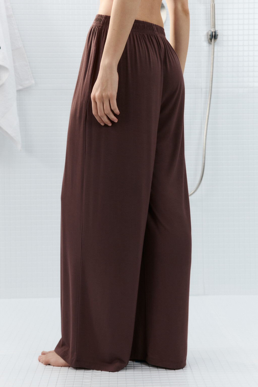 Брюки домашние широкие - цвет коричневый - 3