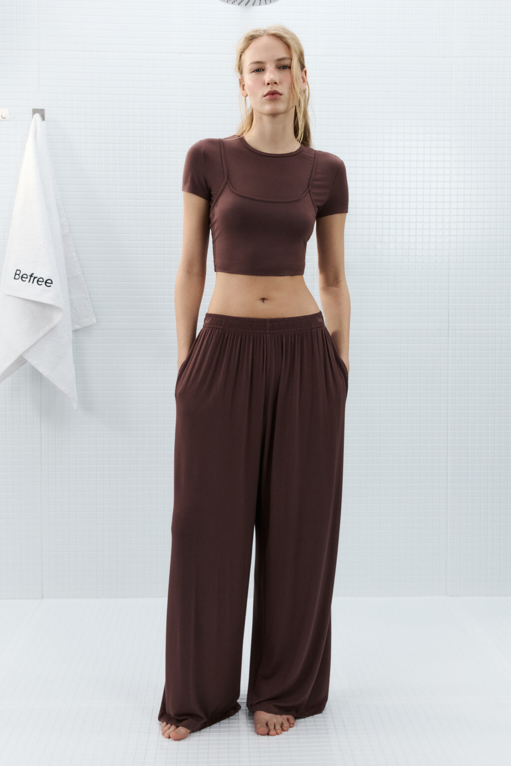 Брюки домашние широкие - цвет коричневый - 4