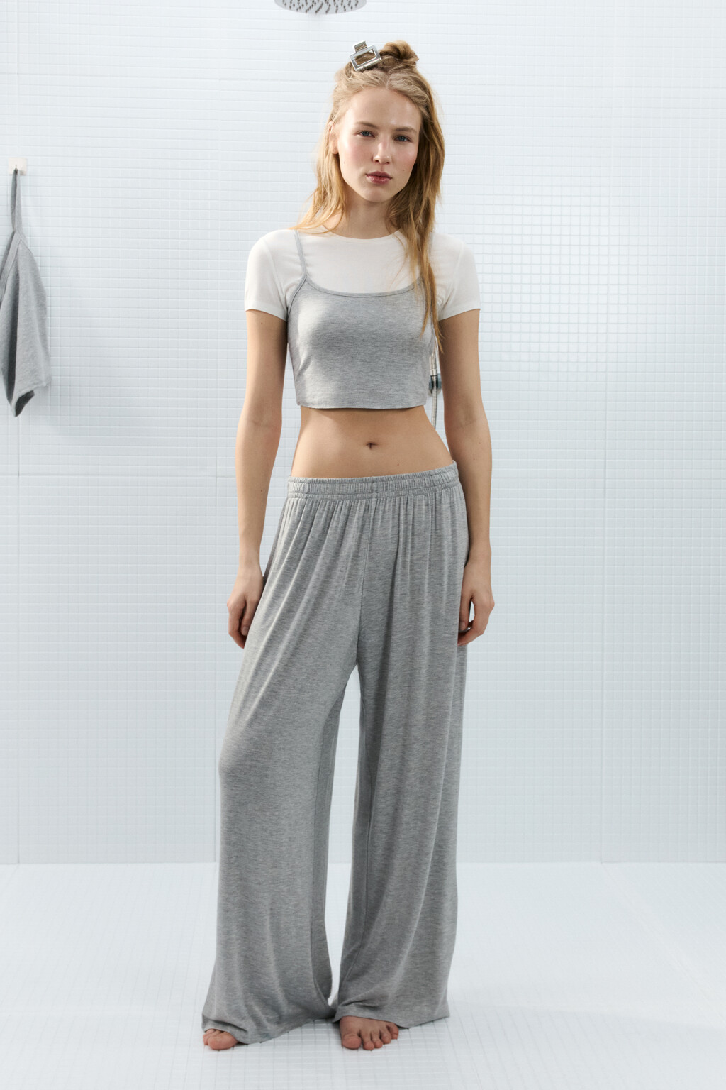 Брюки домашние широкие - цвет серый - 5