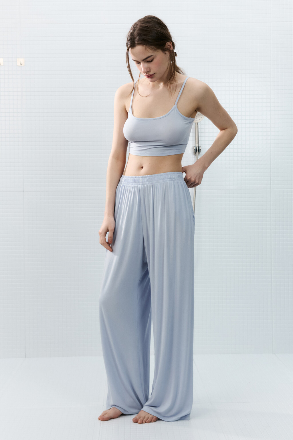 Брюки домашние широкие - цвет голубой - 4