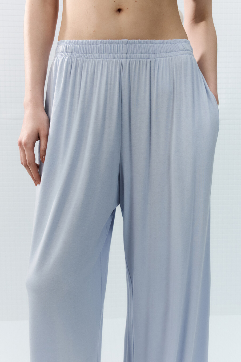 Брюки домашние широкие - цвет голубой - 5