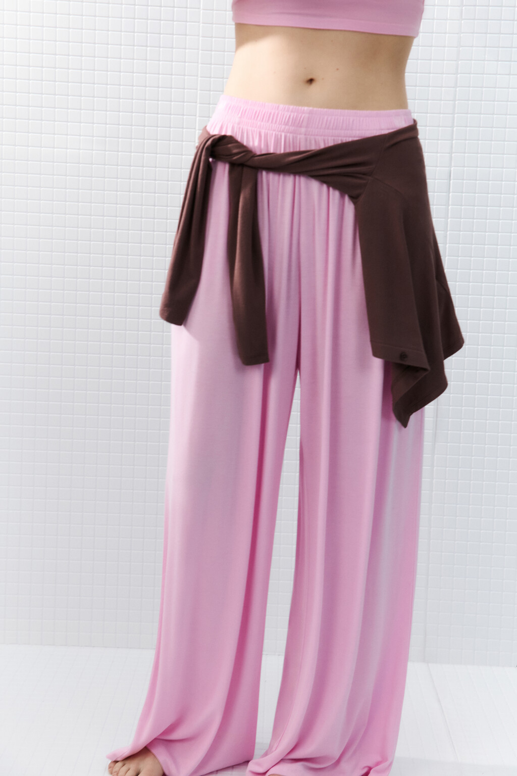 Брюки домашние широкие - цвет розовый - 1