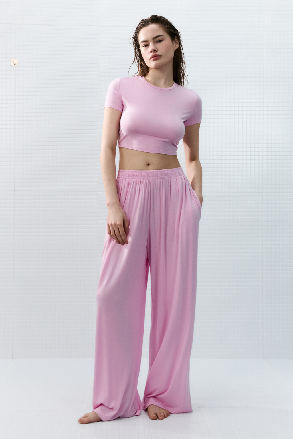 Брюки домашние широкие - цвет розовый - 4