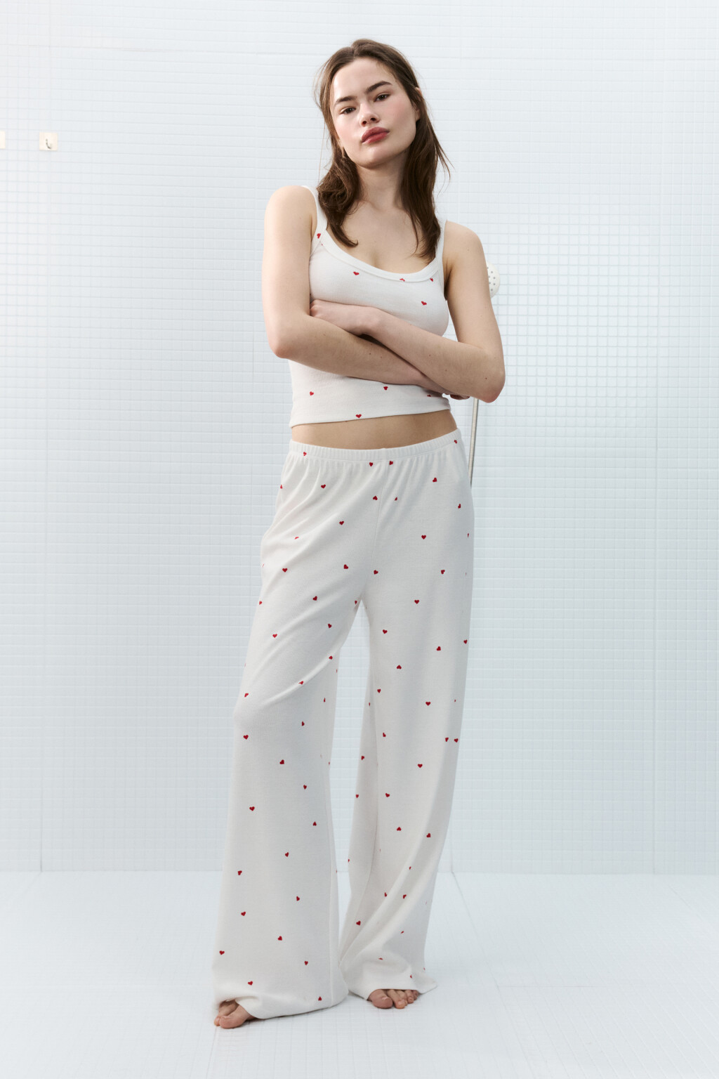 Брюки домашние широкие - цвет красный - 1