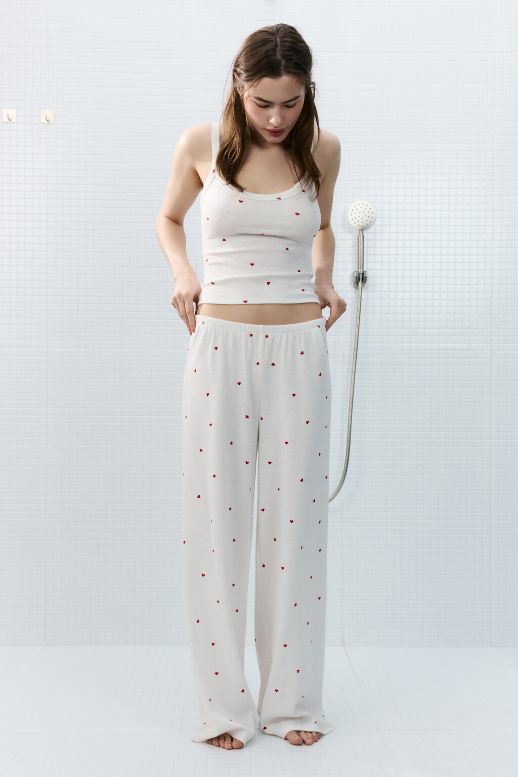 Брюки домашние широкие - цвет красный - 4