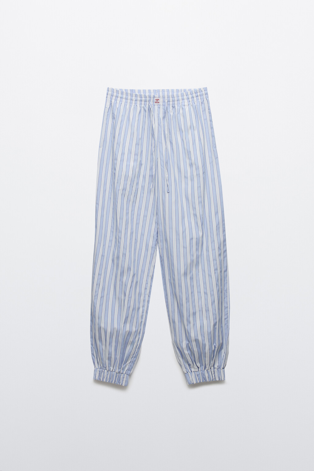 Брюки-джоггеры домашние на завязках в полоску - цвет голубой - 1