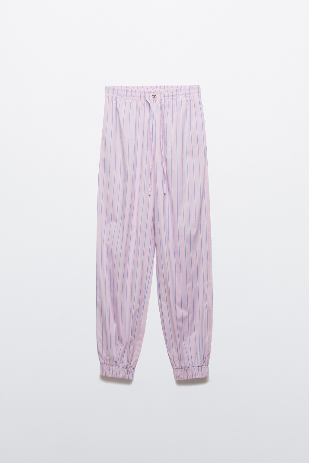 Брюки-джоггеры домашние на завязках в полоску - цвет розовый - 1