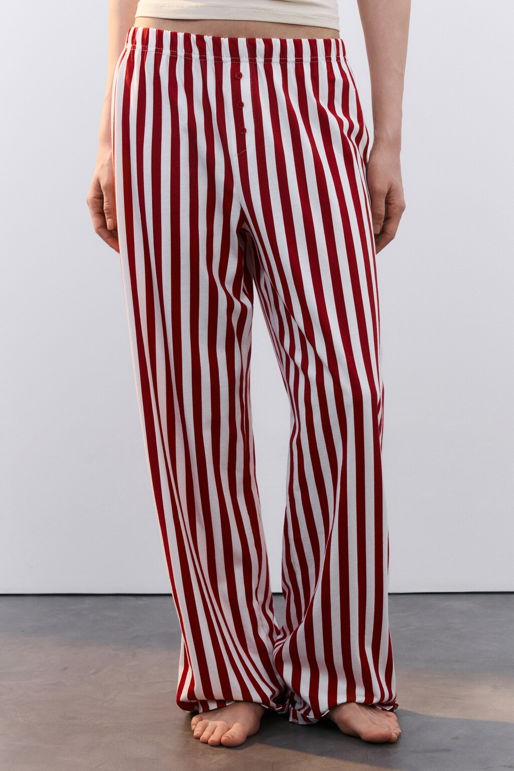 Брюки домашние хлопковые на пуговицах с принтом - цвет красный - 2