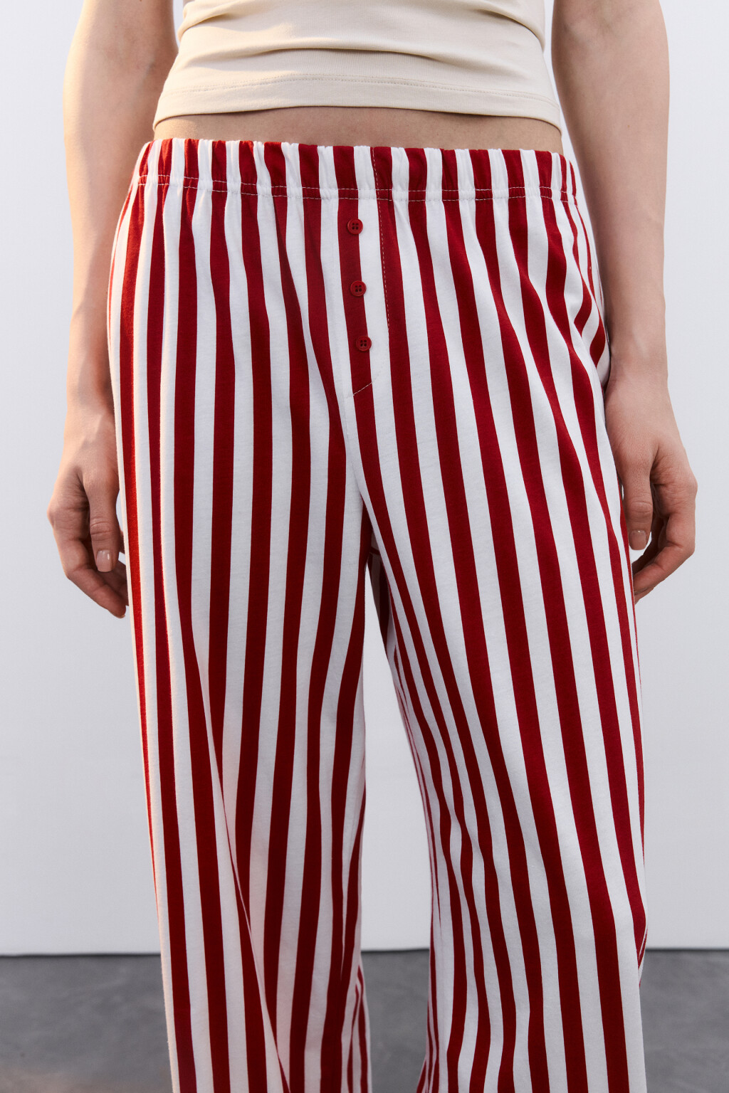 Брюки домашние хлопковые на пуговицах с принтом - цвет красный - 5