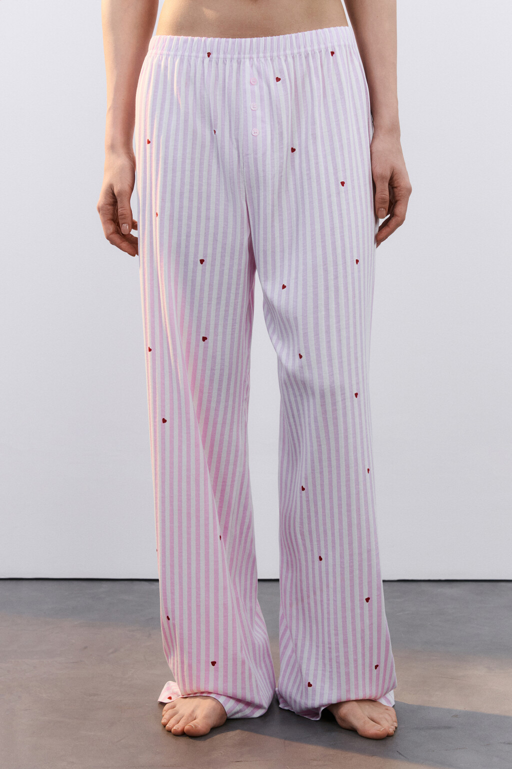 Брюки домашние хлопковые на пуговицах с принтом - цвет красный - 3