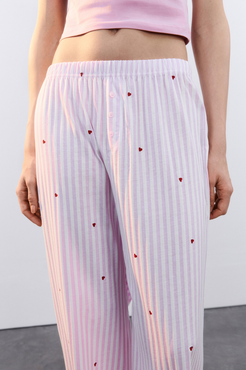 Брюки домашние хлопковые на пуговицах с принтом - цвет красный - 6