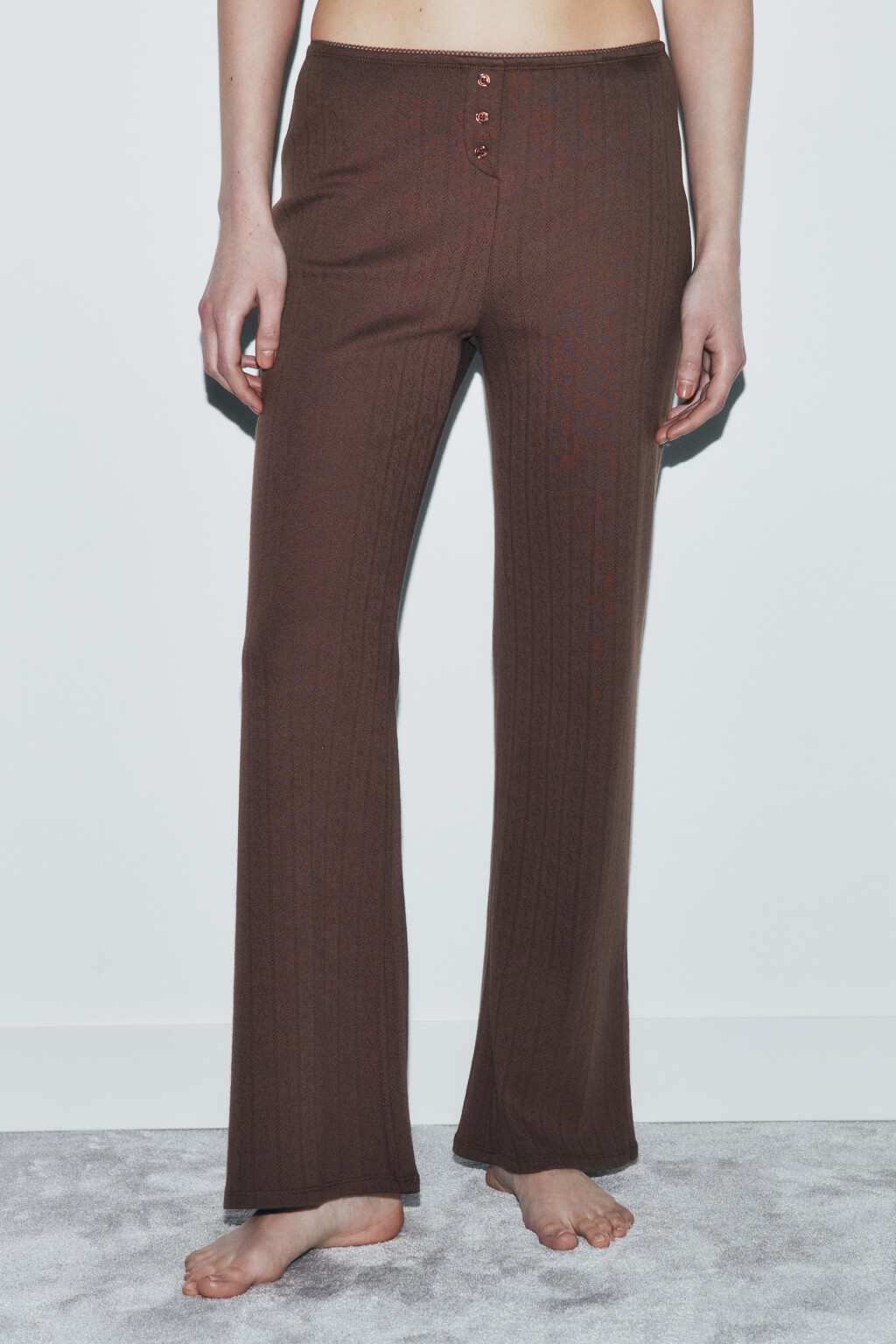 Брюки домашние хлопковые на пуговицах - цвет коричневый - 3