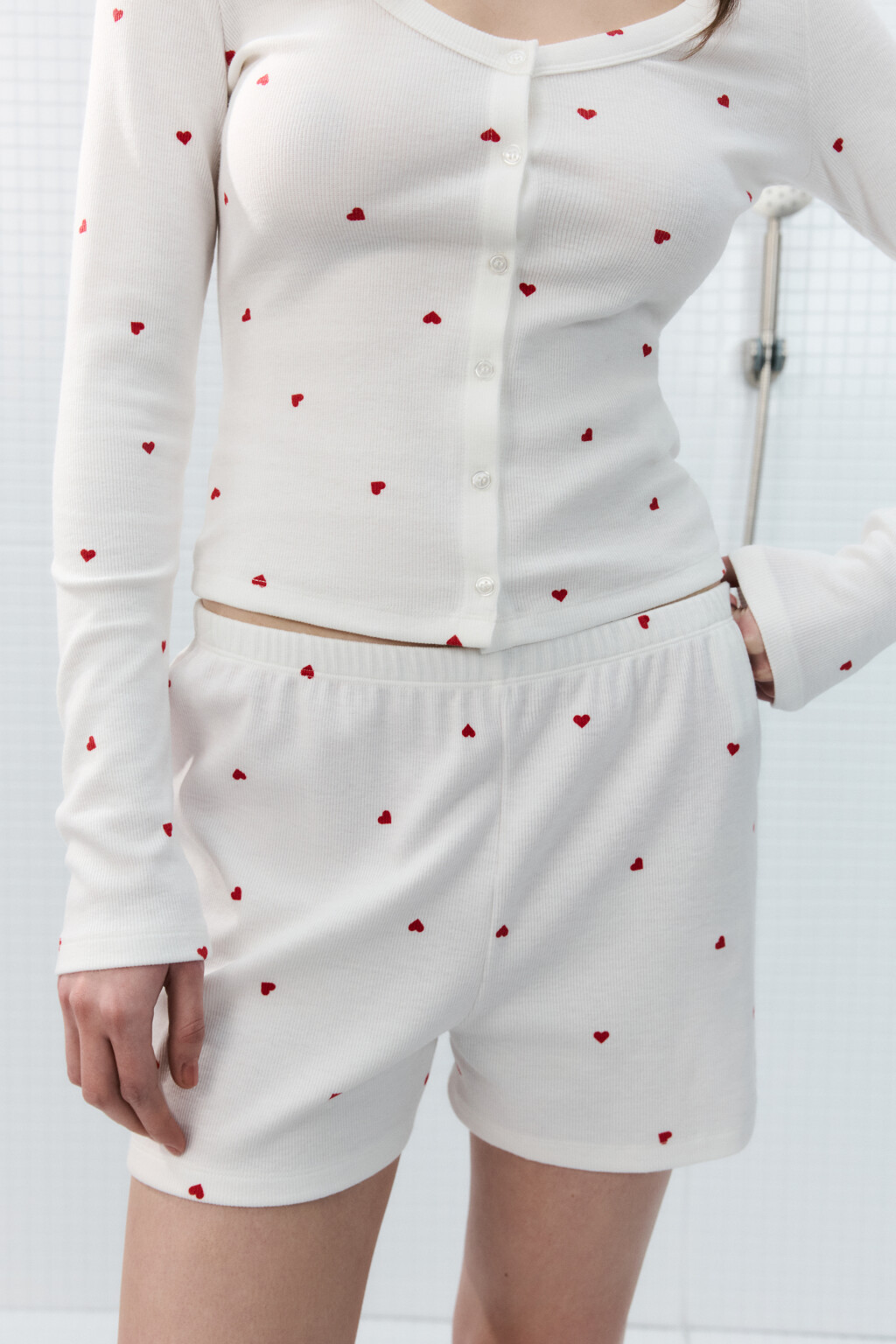 Шорты домашние в рубчик - цвет красный - 1