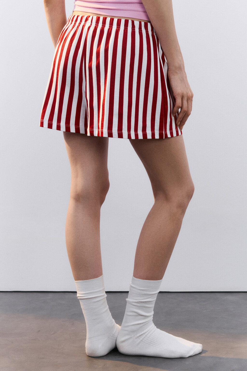 Шорты домашние хлопковые с принтом и пуговицами - цвет красный - 3