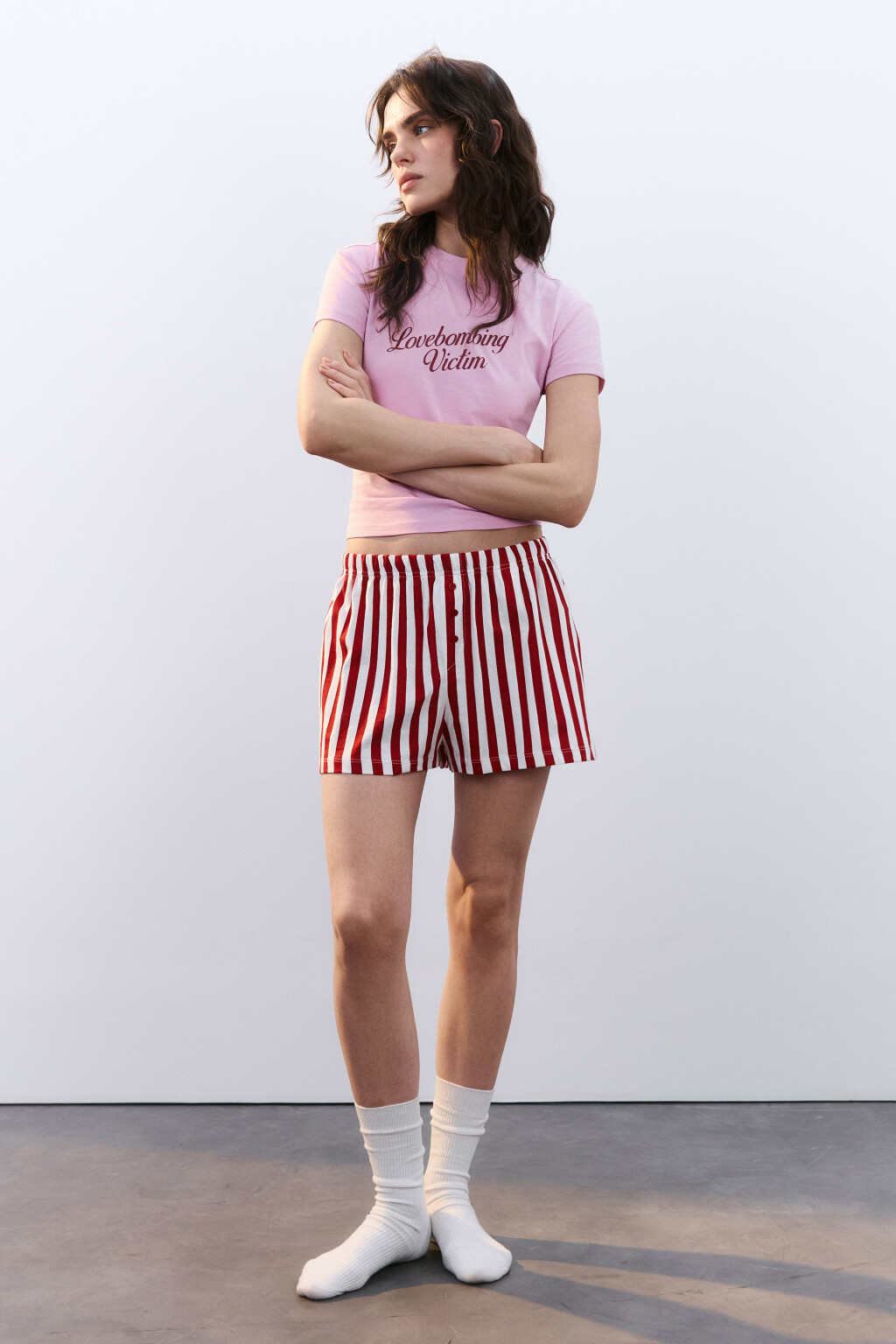 Шорты домашние хлопковые с принтом и пуговицами - цвет красный - 4